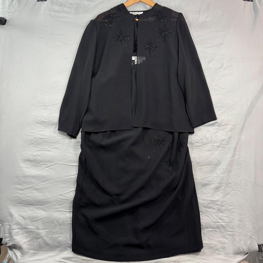 Adrianna Papell Evening Essentials Black Beaded Skirt 3 Piece XL Sheer Formal